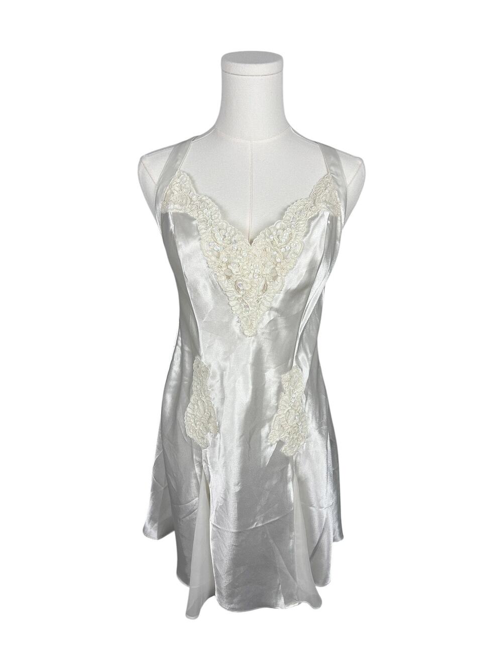 Victoria's Secret Bridal Honeymoon Beaded Lace Beaded V Neck Satin Slip Dress M